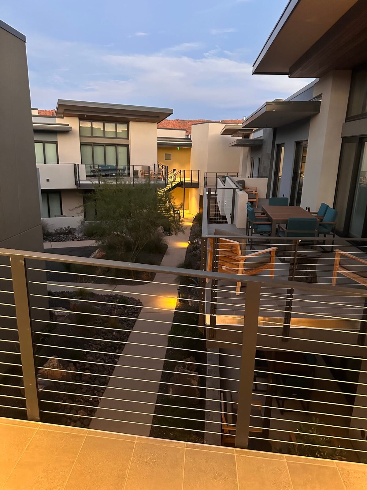 Stainless cable railing and lighted grab rail at Black Desert Resort