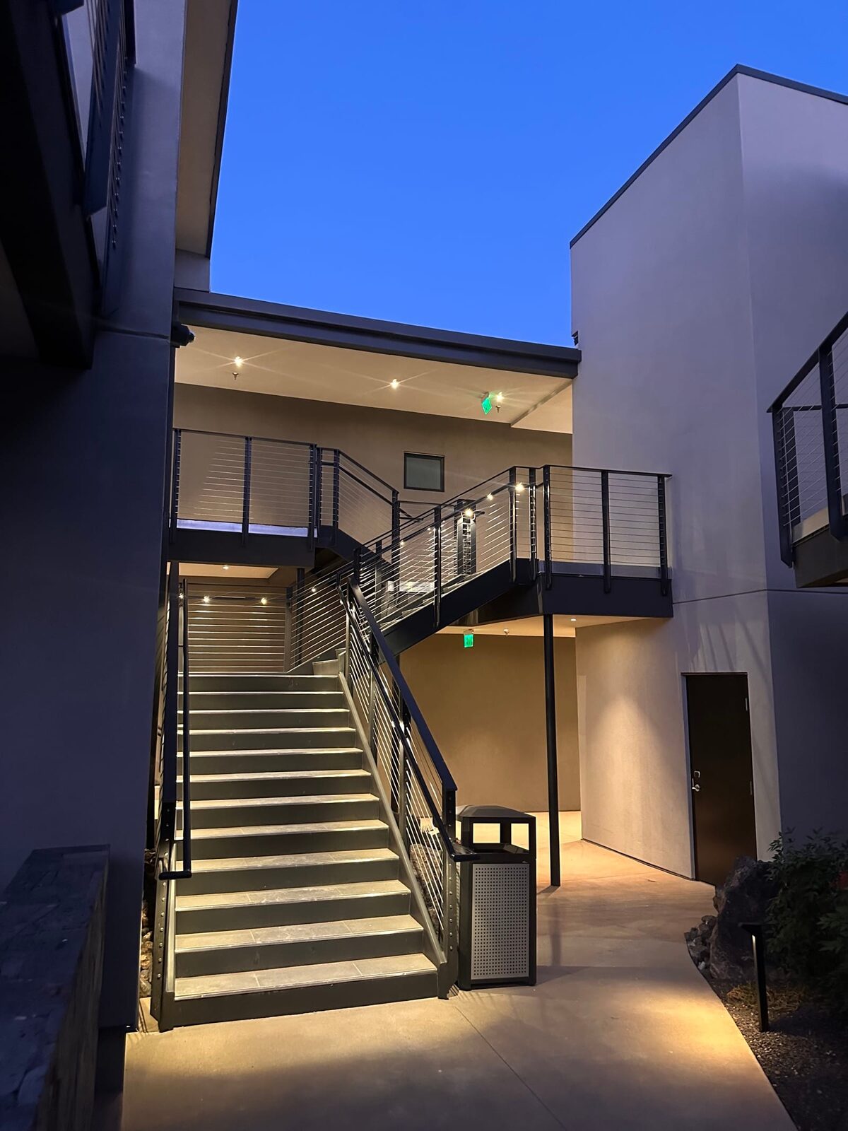 Stainless cable railing and lighted grab rail at Black Desert Resort, detail
