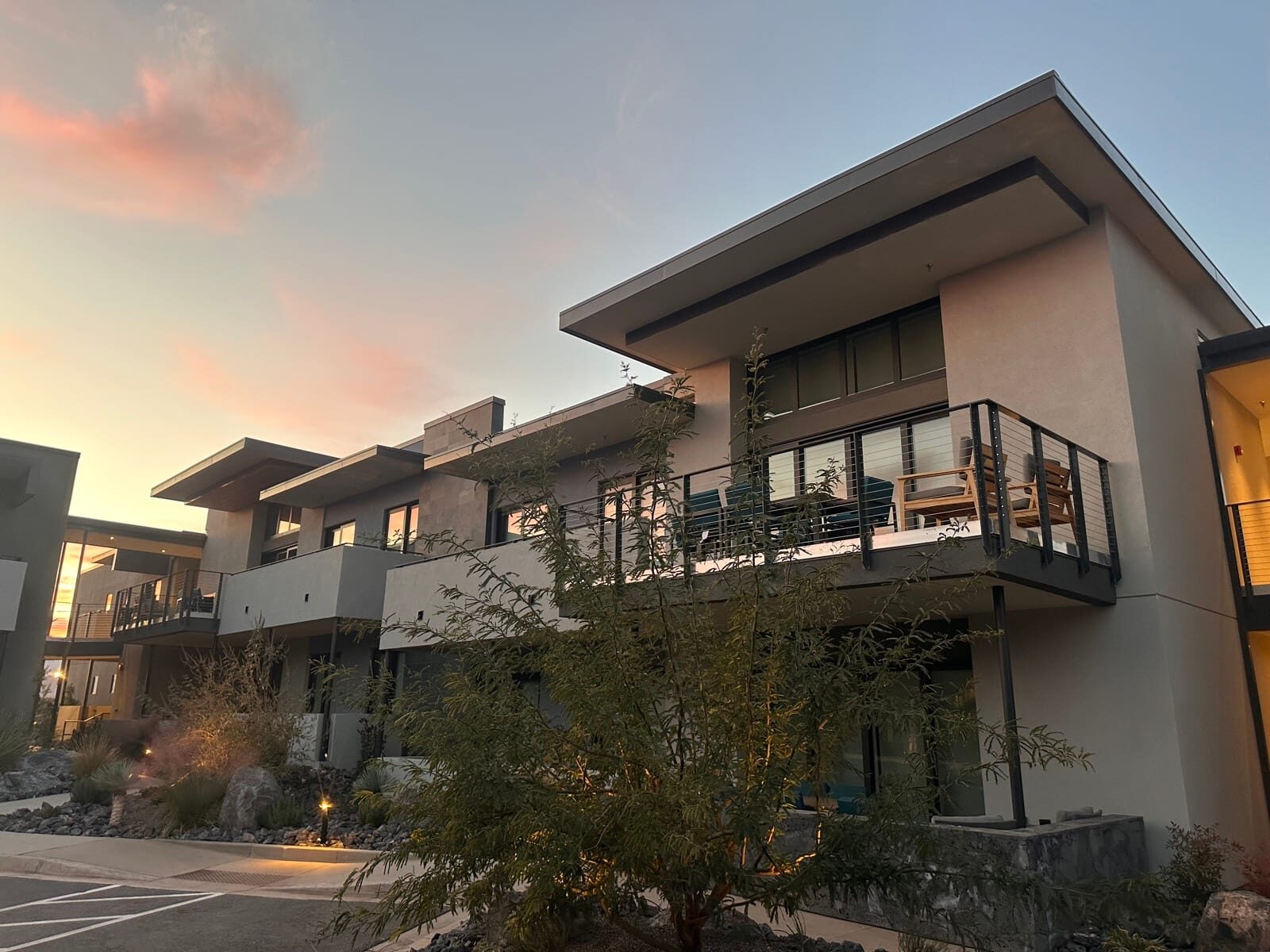 Stainless cable railing and lighted grab rail at Black Desert Resort, finished installation