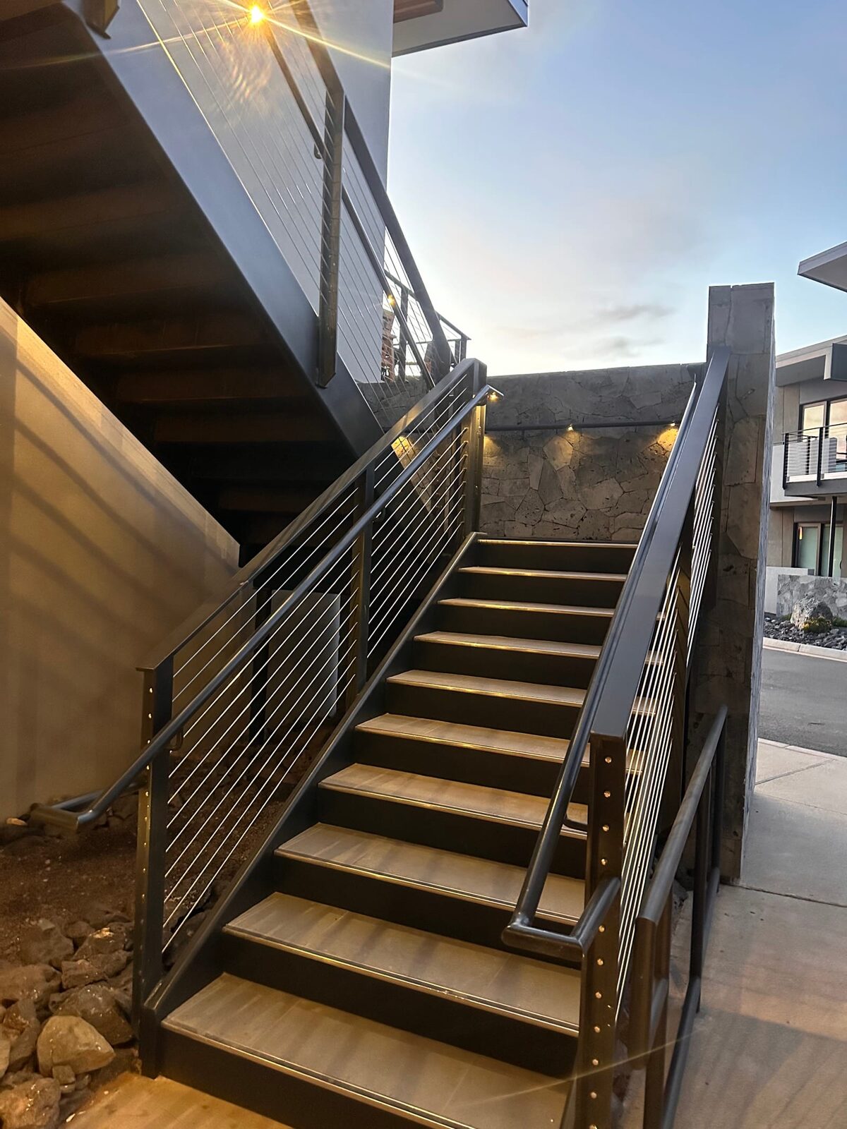 Stainless cable railing and lighted grab rail at Black Desert Resort