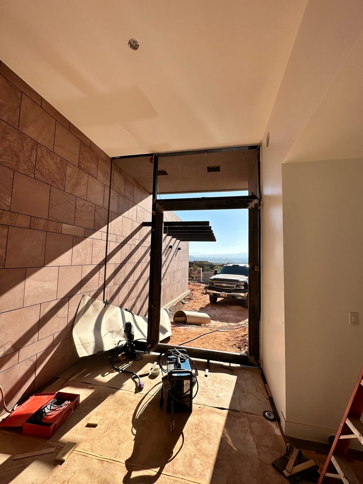 Custom steel grand entry door fabricated for the Entrada residence, detail