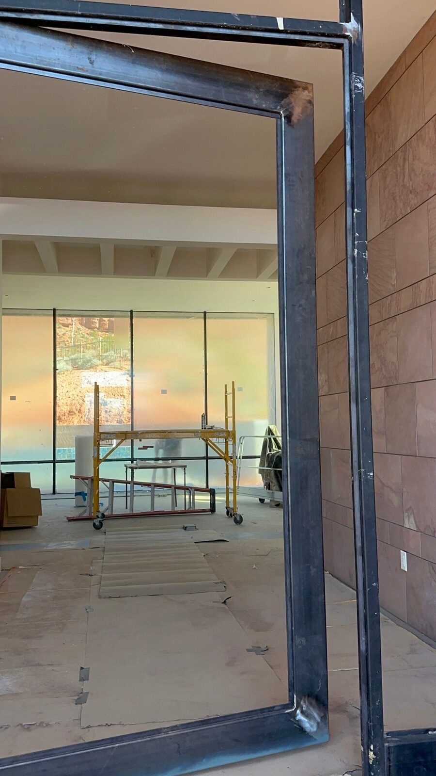 Custom steel grand entry door fabricated for the Entrada residence, detail