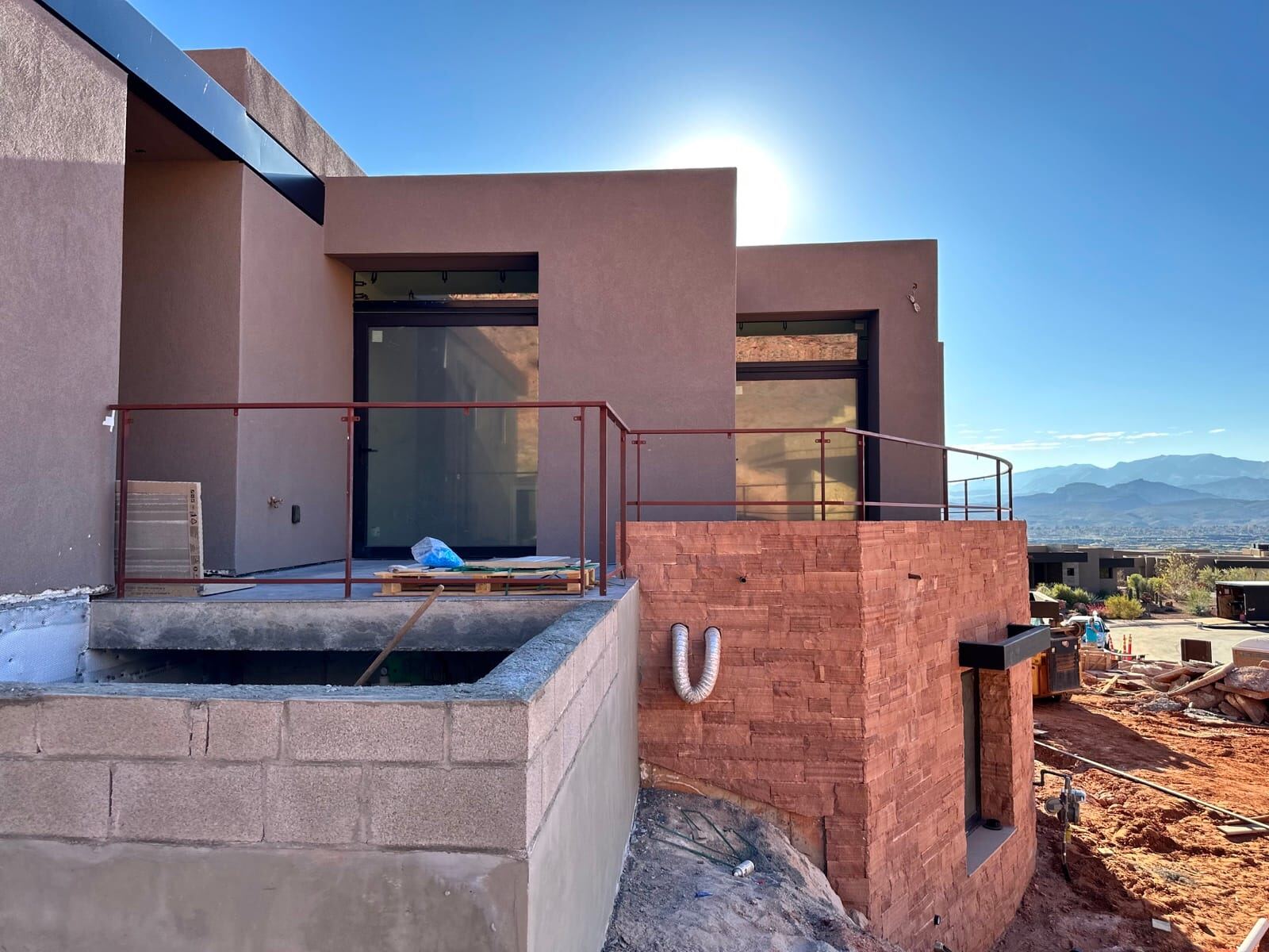 Finished radius railing overlooking the Snow Canyon mountains
