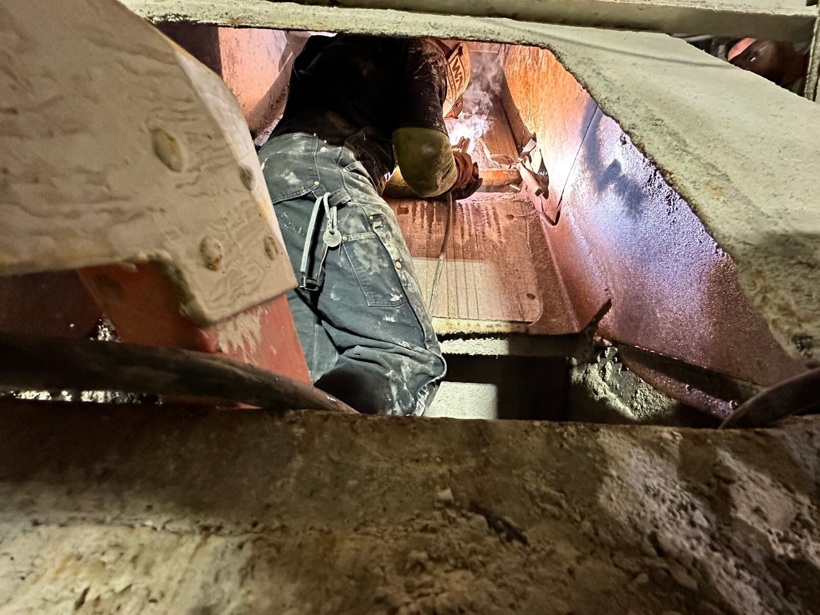 Conveyor butterfly/separator chute repair at the Cumberland zinc mine, detail