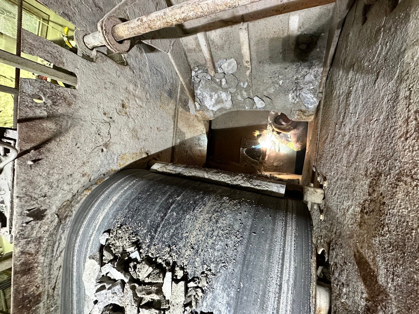 Conveyor butterfly/separator chute repair at the Cumberland zinc mine, on-site fabrication
