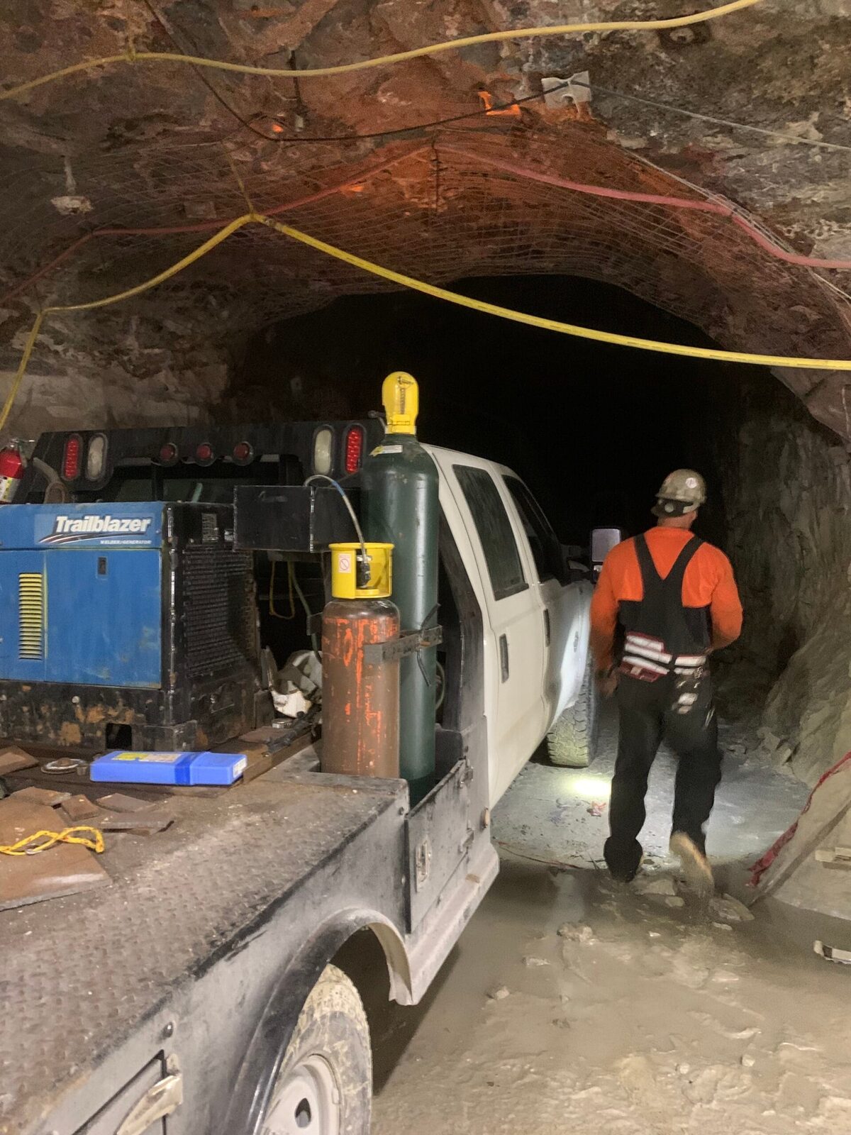 Underground crusher-assembly re-skin with custom-cut AR-500 wear plate, finished installation