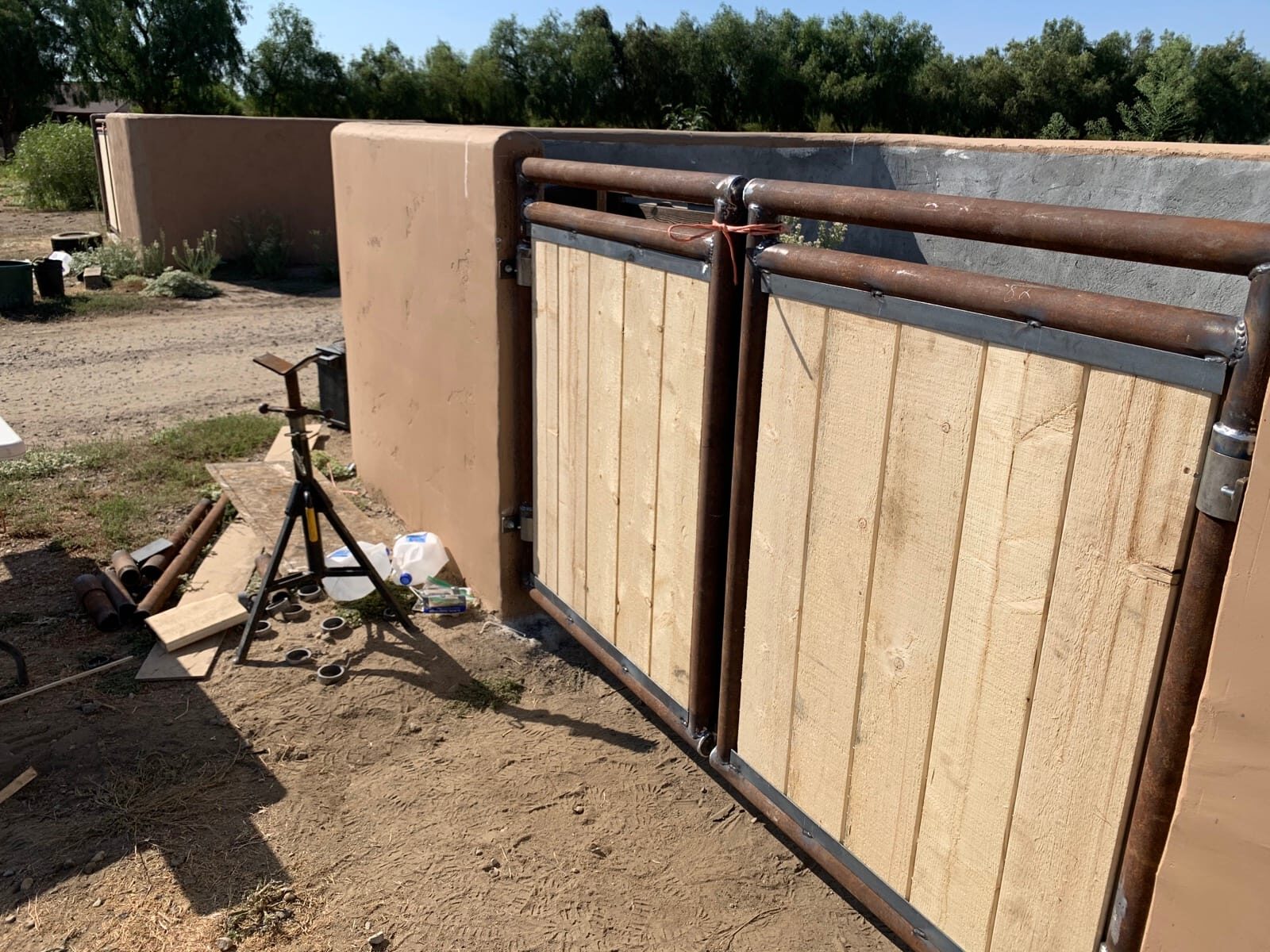 Custom welded ranch entry and access gate, finished installation